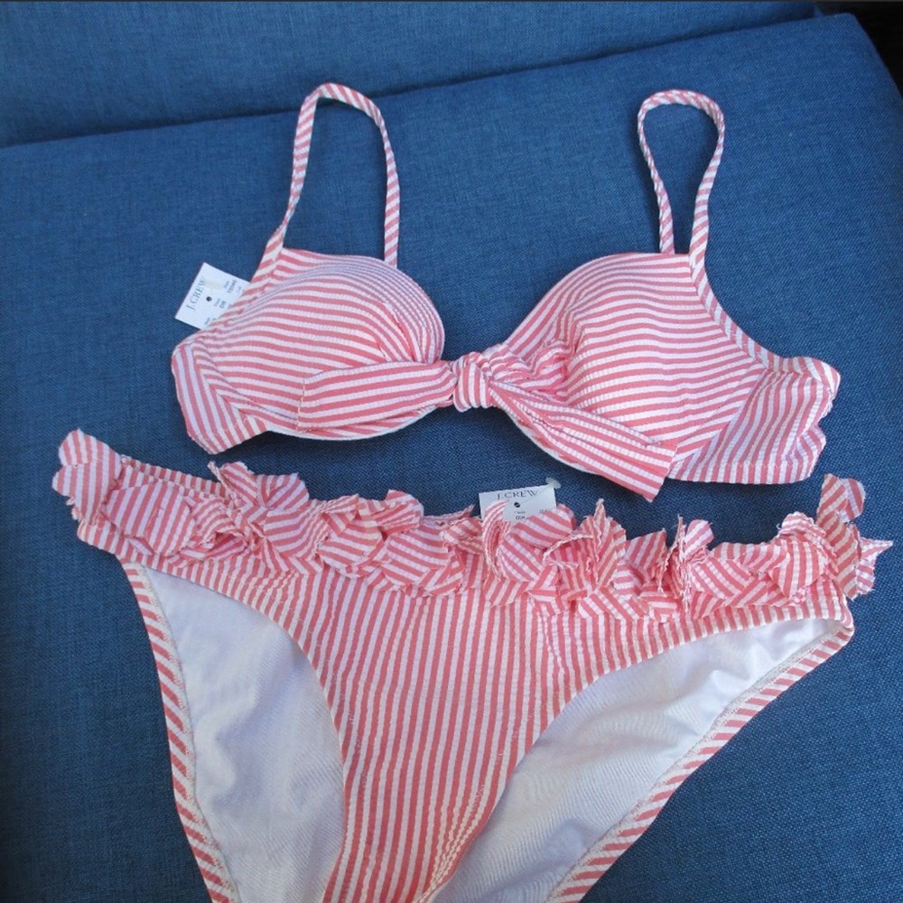 Coral seersucker jcrew bikini